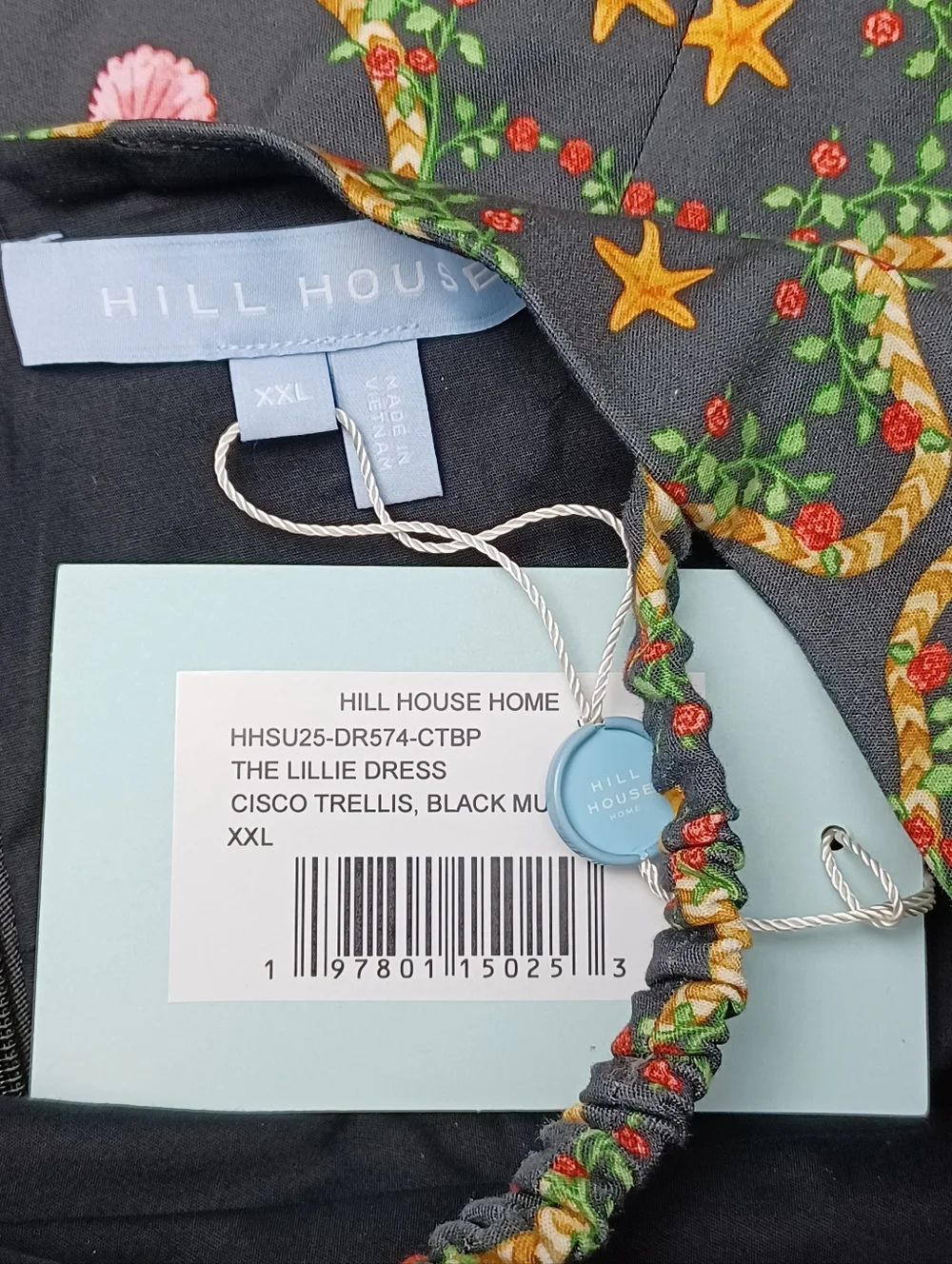 Hill House The Lillie Dress Size XXL Cotton Blend In Cisco Trellis Black Multi